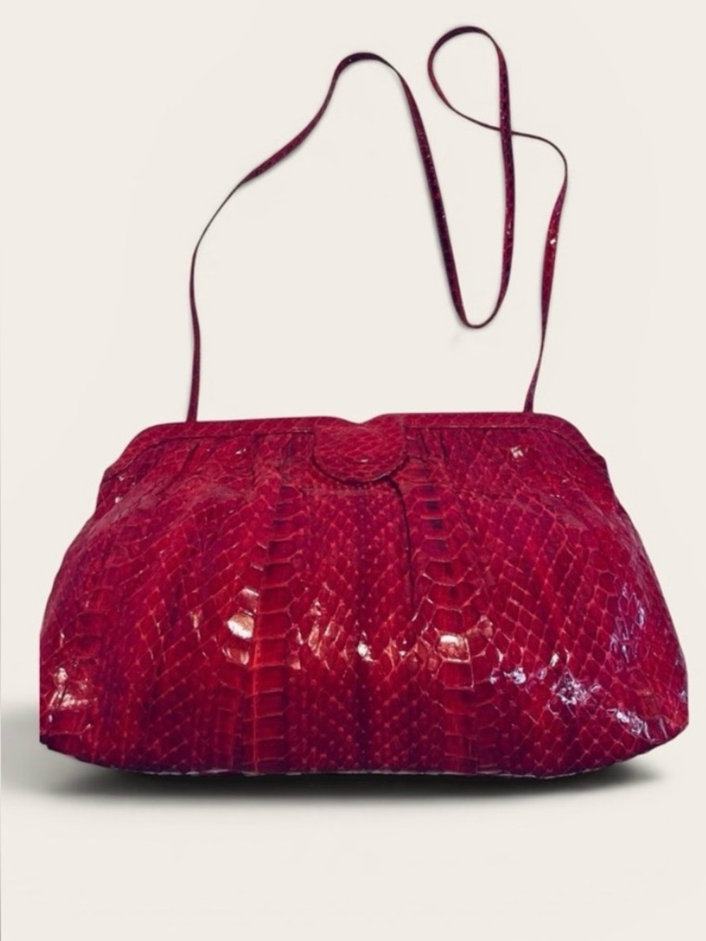 Vintage Genuine Snake Skin Red Shoulder Clutch Bag Exotic Leather Purse